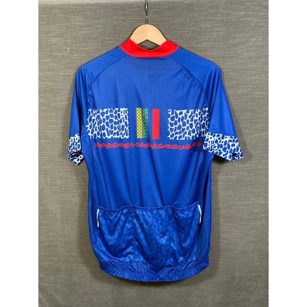 4ucycling Mens Short Sleeve Cycling Jersey Blue Geometric Animal Print Large NWT - Picture 5 of 8